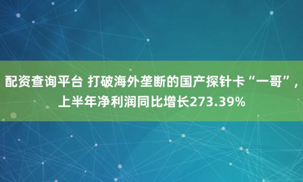 配资查询平台 打破海外垄断的国产探针卡“一哥”，上半年净利润同比增长273.39%
